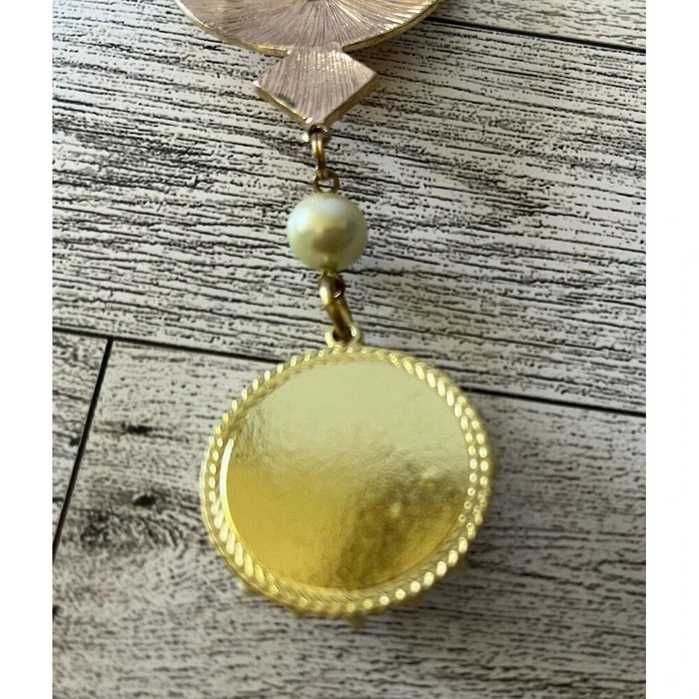 Flower Floral Dangle Drop Brooch Pin Gold Tone Faux Pearl Rhinestone 4.5